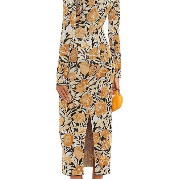 NEW PACO RABANNE Metallic Jacquard-knit Turtleneck Midi Dress - Picture 2 of 12